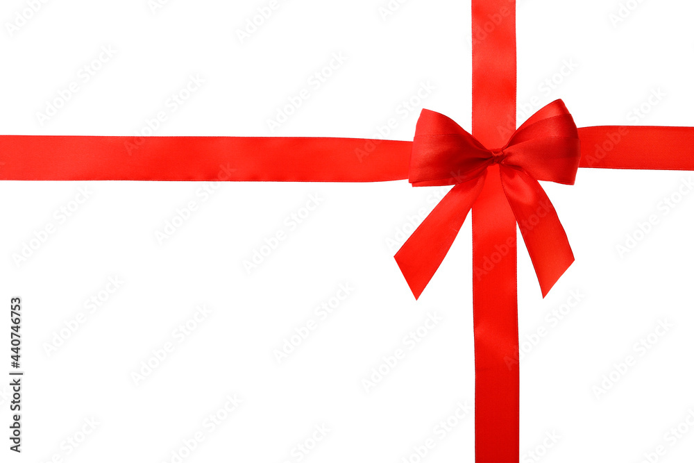 Red ribbon with bow on white background. Festive decoration Red ribbon with bow on white background. Festive decoration