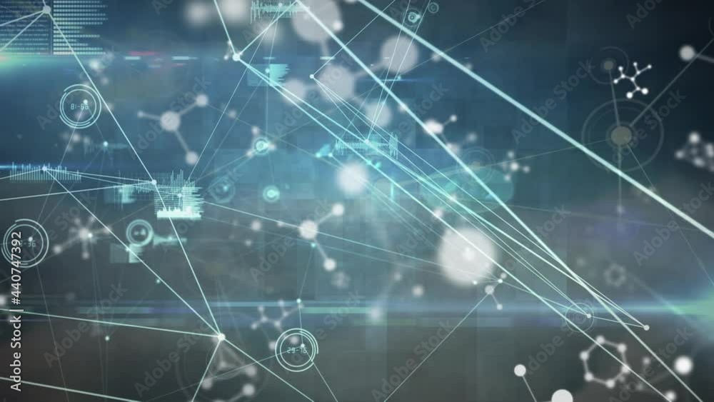 Network of connections and data processing against clouds in the sky Network of connections and data processing against clouds in the sky