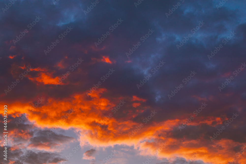 Sunrise Bright Dramatic Sky. Scenic Colorful Sky At Dawn. Sunset Sky Natural Abstract Background