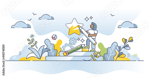New product development and innovation improvement process outline concept. Marketing and idea launch management and invention testing vector illustration. Beginning of advertisement optimization.
