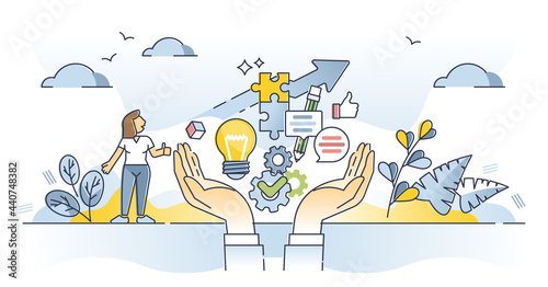 Skills and competence set for professional career development outline concept. Personal knowledge and resources for efficient and effective job qualification vector illustration. Progress and growth.