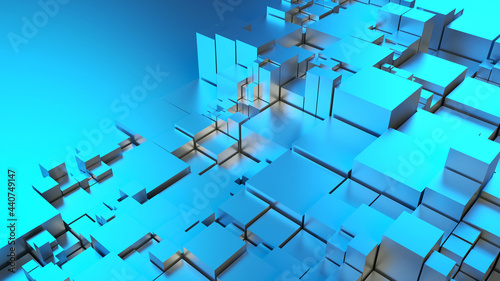Abstract metallic blue background with cubes.
