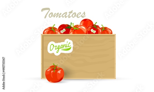 Cartoon of organic tomato vegetable for export. Vector healthy eating, food shopping, grocery, raw product for cooking. Idea of dietary veggie, natural farm ingredient, food isolated on white