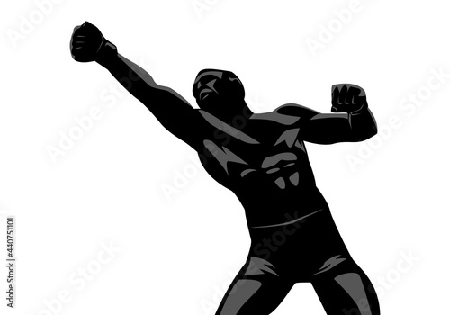 Silhouette of a male boxer on a white background illustration. The boxer demonstrates the punch.