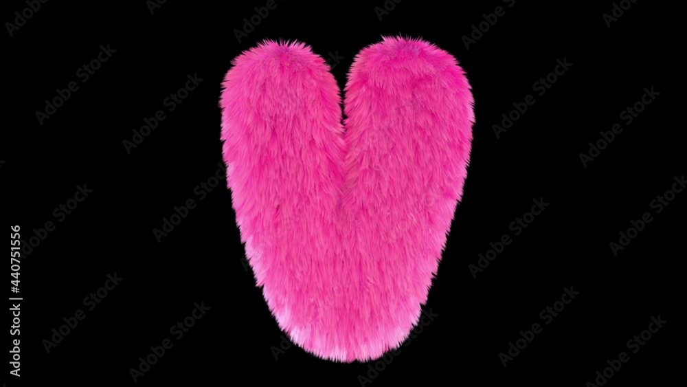 Pink fur letter V, 3D animated font, fluffy texture, with alpha channel. Pink fur letter V, 3D animated font, fluffy texture, with alpha channel.
