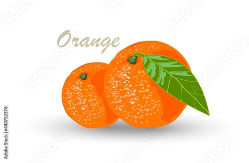 Yummy citrus fruit in orange peel, sour and aromatic. Vector delicious farm product, vitaminized and healthy, whole and part of it with leaf, eating idea isolated on white background