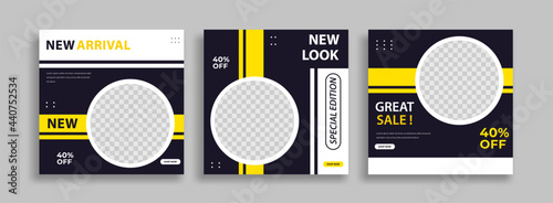 Set of Editable minimal square banner template. Blue yellow white background color with geometric shapes for social media post and web internet ads. Vector illustration