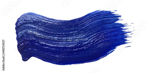 A smear of blue acrylic paint. A trace of fresh paint from an art brush with a glossy texture. A frame, a place for your text, a decorative design element.