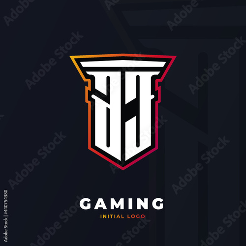 Initial AJ with pillar, vector initial letter monogram esport, twitch and gaming logo template