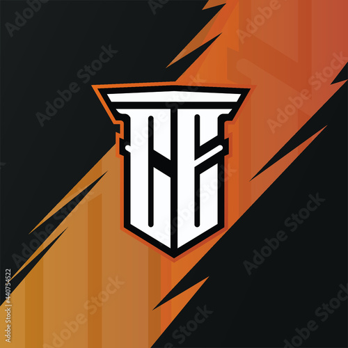 Initial CE with pillar, vector initial letter monogram esport, twitch and gaming logo template