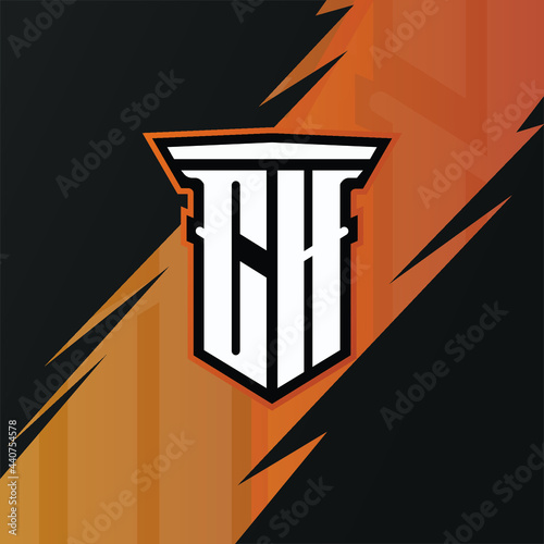 Initial CH with pillar, vector initial letter monogram esport, twitch and gaming logo template