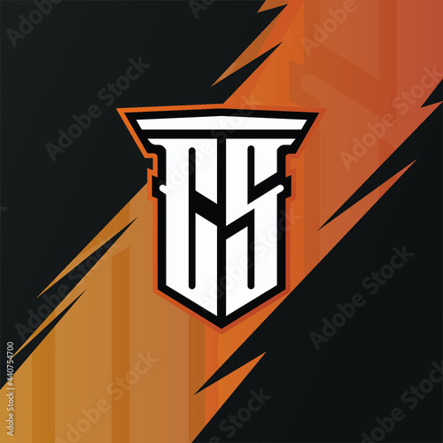 Initial CS with pillar, vector initial letter monogram esport, twitch and gaming logo template