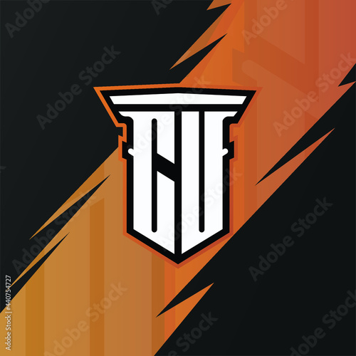 Initial CU with pillar, vector initial letter monogram esport, twitch and gaming logo template