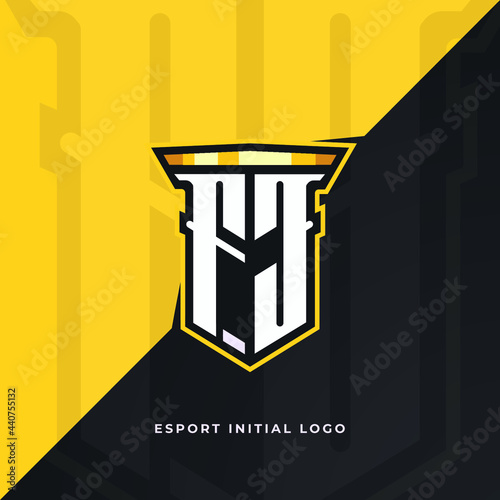 Initial FJ with pillar, vector initial letter monogram esport, twitch and gaming logo template