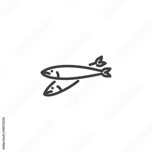 Dried anchovies fish line icon