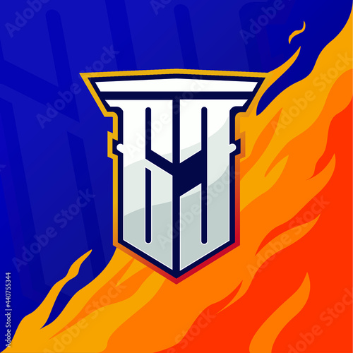 Initial GJ with pillar, vector initial letter monogram esport, twitch and gaming logo template