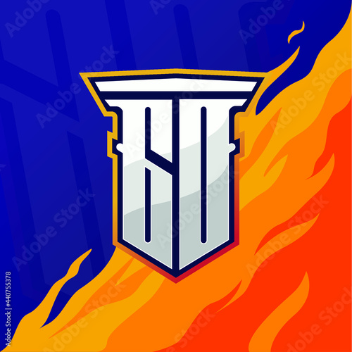Initial GO with pillar, vector initial letter monogram esport, twitch and gaming logo template