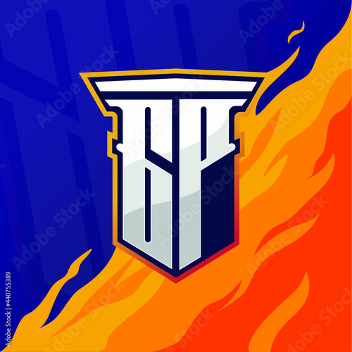 Initial GP with pillar, vector initial letter monogram esport, twitch and gaming logo template