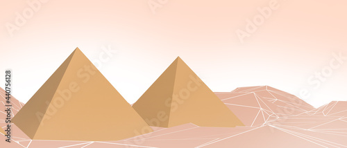 Pyramids egypt of Giza and Origami Paper with Low poly art Concept on Red .banner  website  Copy Space  poster  Card -3d Rendering