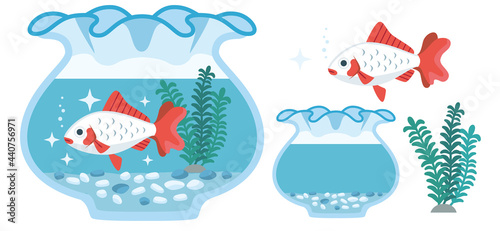 金魚（地金）と金魚鉢のイラスト素材