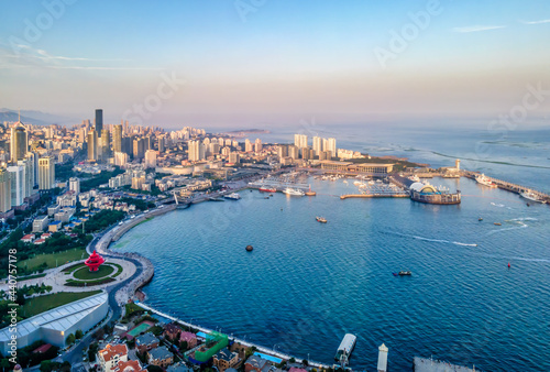 Aerial photography of Qingdao city coastline scenery photo