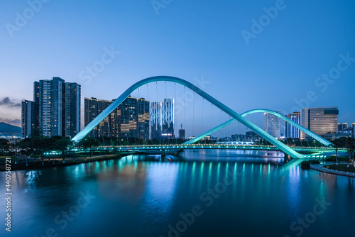Night view of Jiaomen Bridge in Nansha, Guangzhou, China