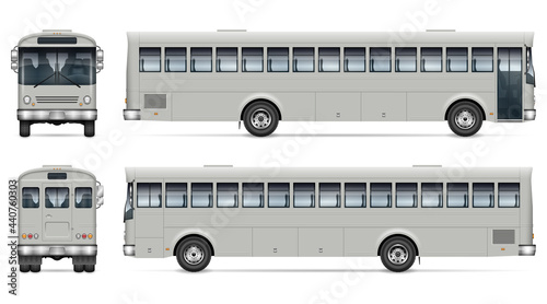Bus vector mockup on white background for vehicle branding, corporate identity. View from side, front and back. All elements in the groups on separate layers for easy editing and recolor