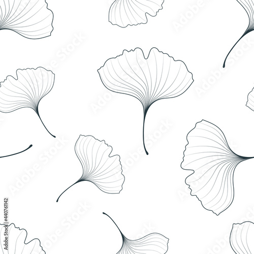 Seamless pattern with ginkgo biloba leaves. Vector isolated background with fallen leaf outlines. Texture for textile or wrapping paper.