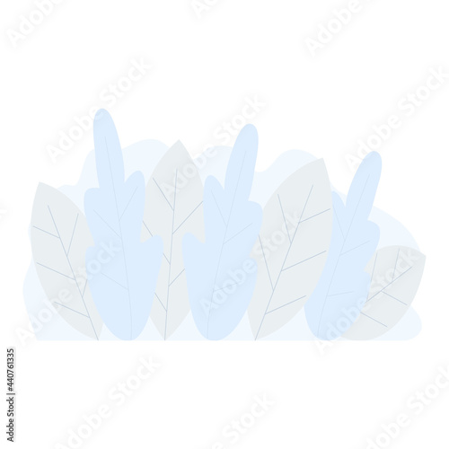 Leaves blue background. Modern trendy light plants backdrop. Vector flat illustration