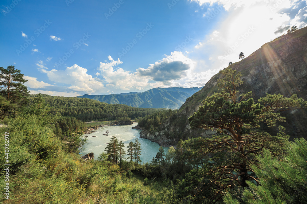View of the Katun River from the goat trail to the Chemal hydroelectric power station