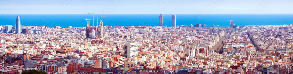 panoramic view of picturesque metropolitan area in sunny day. Barcelona, Spain