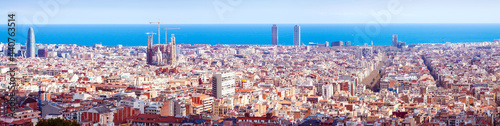panoramic view of picturesque metropolitan area in sunny day. Barcelona, Spain