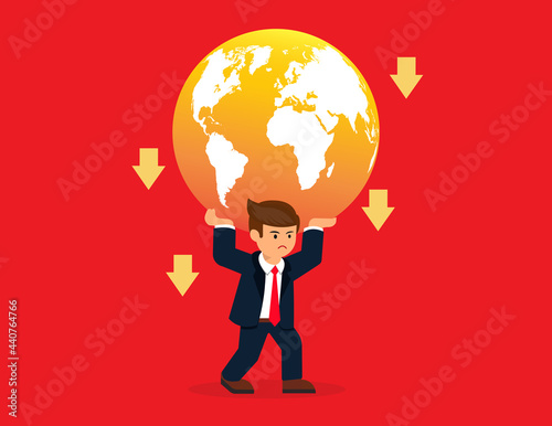 Businessman holding globe. Concept people and earth ector illustration