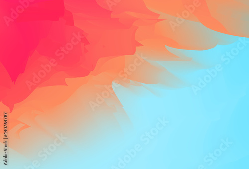 Abstract hot summer illustration inspired by tropical flowers and sunny day. Soft shapes and sharp edges, vivid colors gradients. Horizontal artistic background for banner, presentation or postcard. 