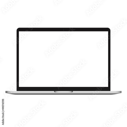 Realistic white laptop mockup. Notebook with blank screen and copy space. Vector illustration isolated on white background.