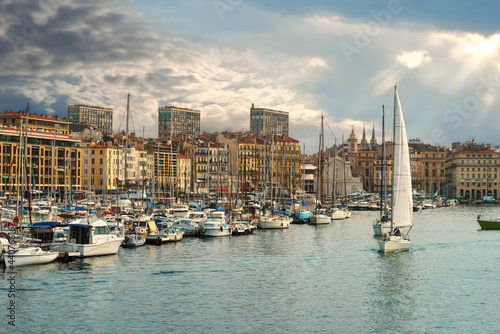 Cityscape with yachts and boats in harbour of Marseille. France © Valery Bareta
