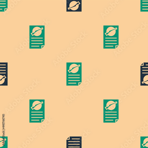 Green and black Firearms license certificate icon isolated seamless pattern on beige background. Weapon permit. Vector