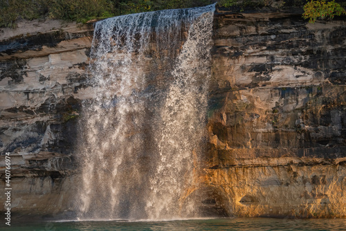 Autumn landscape of Spray Falls, Lake Superior, Pictured Rocks National Lakeshore, Michigan's Upper Peninsula, USA photo