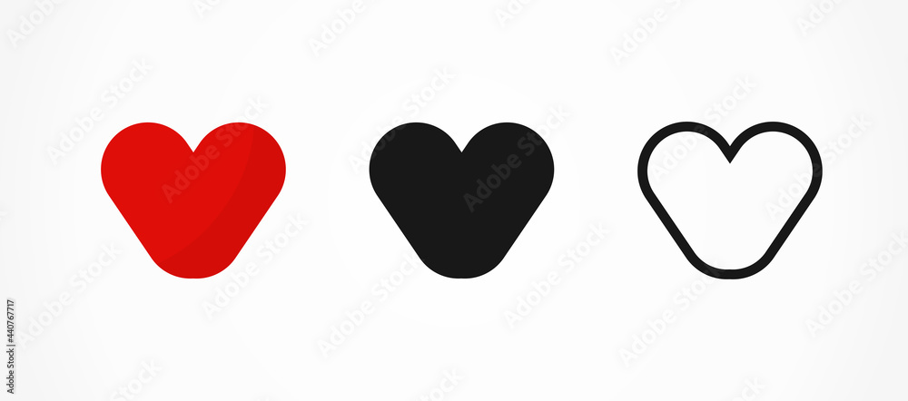 Heart icons symbols set.