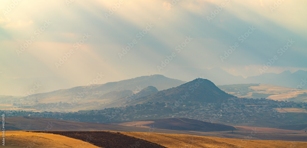 View of the city at the foot of the mountain