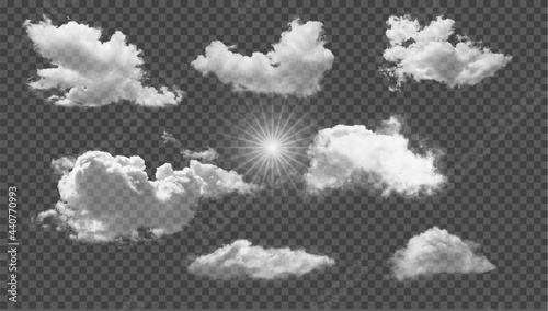 Clouds of set and sun vector transparent background