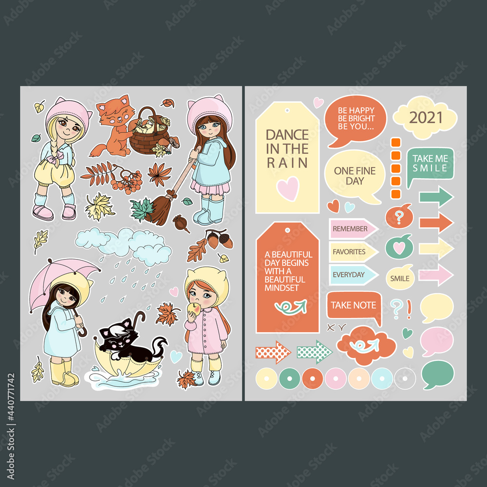 NOVEMBER STICKERS FOR PLANNER Cartoon Girls And Autumn Nature Elements ...