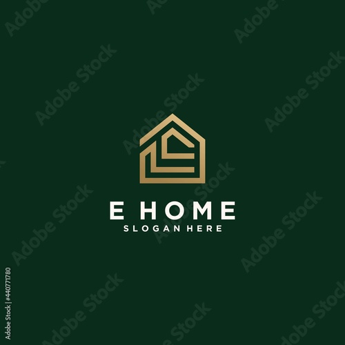 Set of modern home architecture industrial building logo design templates with initial letter E , house logo letter E