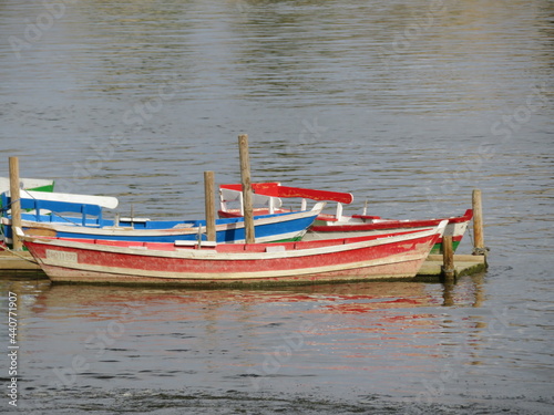 Fototapeta Naklejka Na Ścianę i Meble -  beautiful boats colorful river water wood floating fun fishing