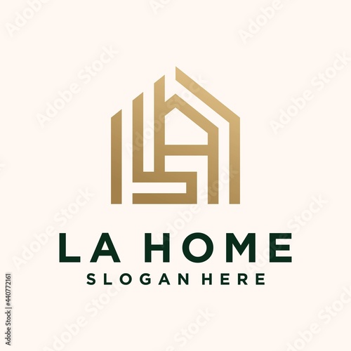 Set of modern home architecture industrial building logo design templates with LA initial letters, LA letter house logo
