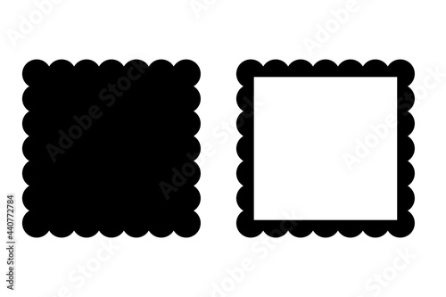 Scalloped square shape and frame. Clipart image isolated on white background.