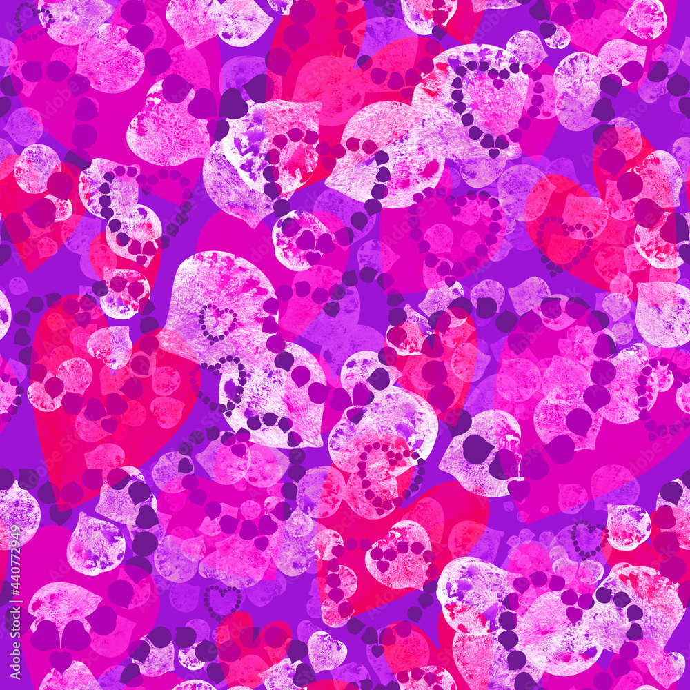 Watercolor seamless print with hearts and rose petals. Watercolor seamless print with hearts and rose petals.
