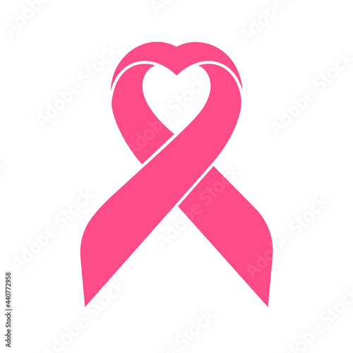 Heart shaped cancer ribbon glyph icon. Clipart image isolated on white background