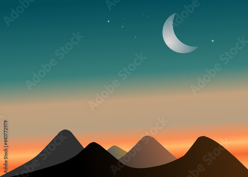 Vector night view in the mountains