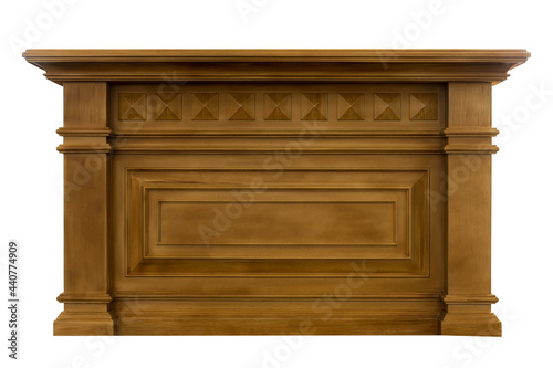 Wooden bar counter isolated on white background with clipping path